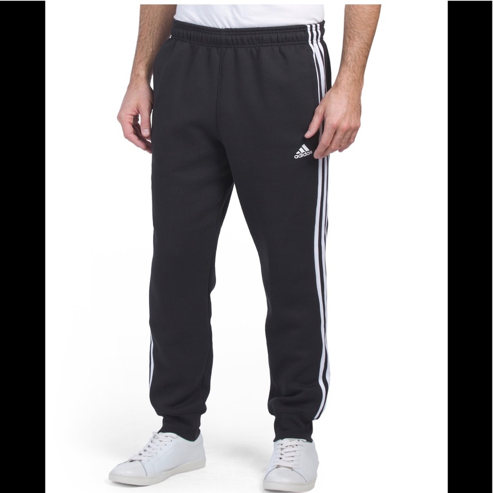 New adidas 3 striped fleece joggers pants Black